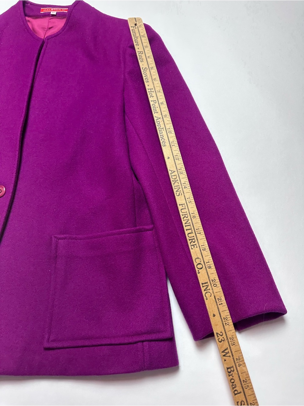 Vintage 80s Halston III Purple 100% Wool Collarless Jacket Blazer Size 10 - Picture 10 of 13